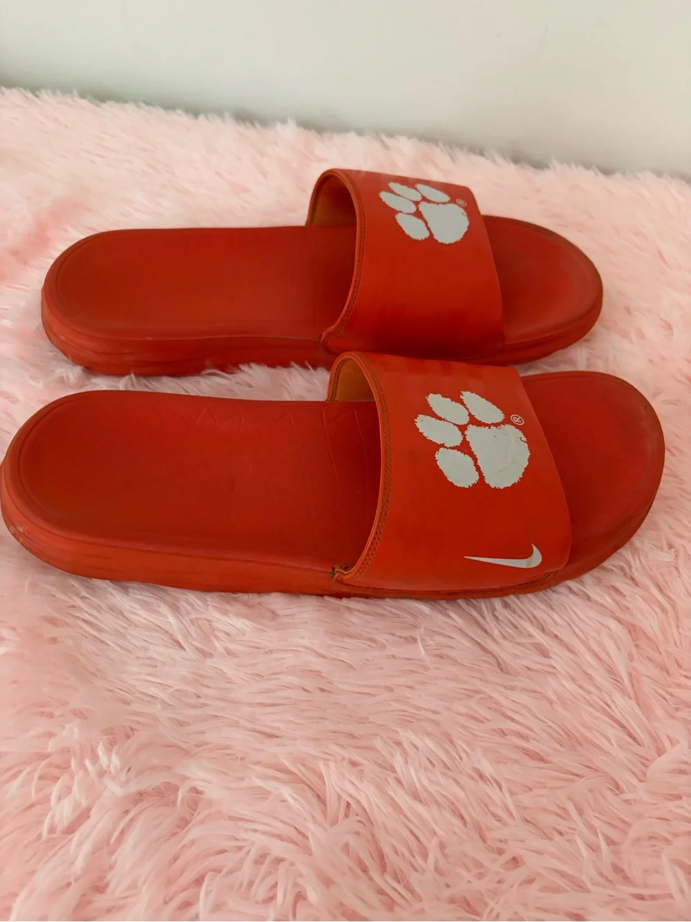 Nike Clemson Orange Slide Sandals with White Tiger Paw logo